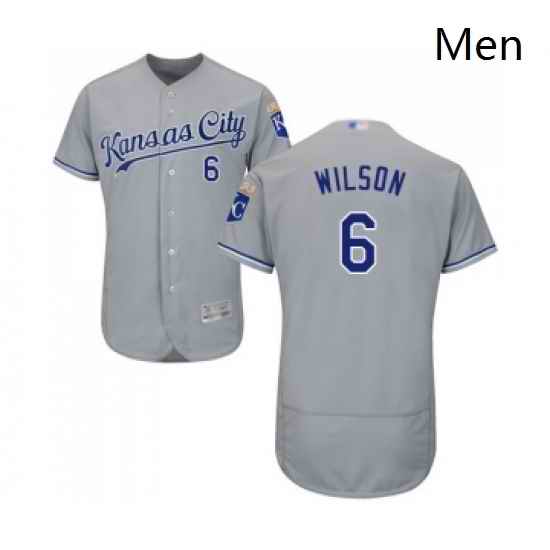 Mens Kansas City Royals 6 Willie Wilson Grey Road Flex Base Authentic Collection Baseball Jersey